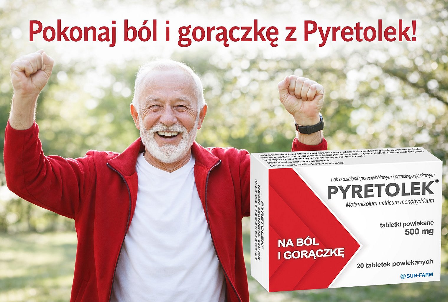 Starszy mężczyzna stosujący Pyretolek® 500 mg