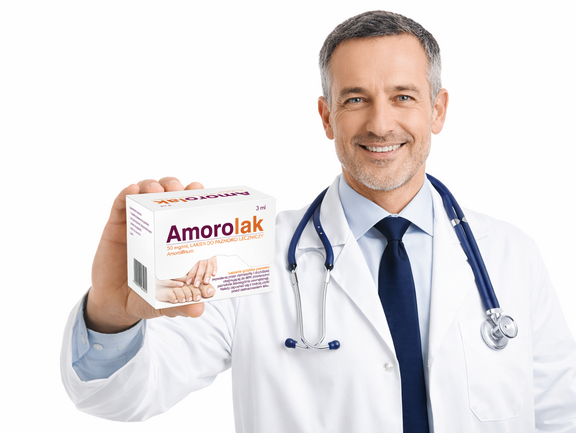 Lekarz trzymający opakowanie leku Amorolak